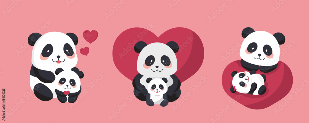 cute panda object set with heart for valentine's day.illustration vector for postcard,icon,sticker cute panda object set with heart for valentine's day.illustration vector for postcard,icon,sticker