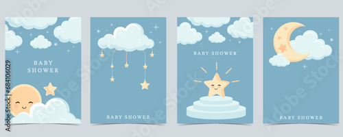 Baby shower invitation card for boy with balloon, cloud,sky, blue