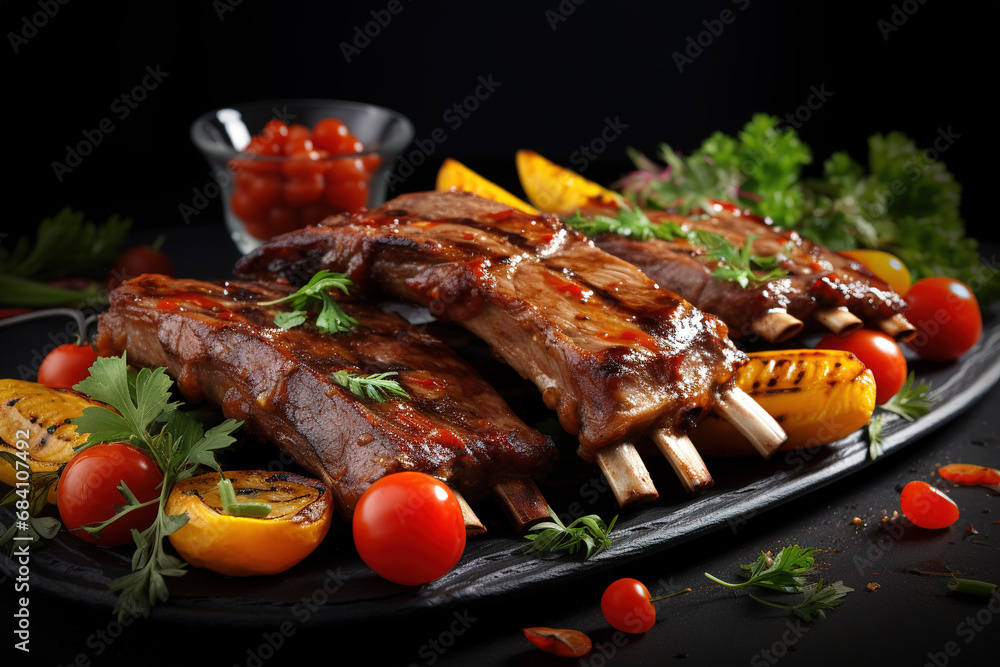  Succulent Grilled Ribs with Fresh Vegetables and Sauce
