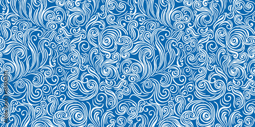 Seamless pattern with swirl shapes. Line sea background. Vector design ornament for paper, cover, fabric, interior decor, textile, fabric, wallpaper, surface design, label, packaging.