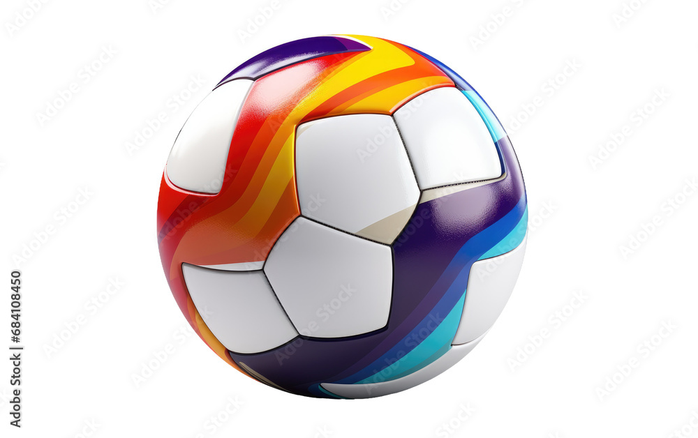 Obraz premium Colorful soccer ball illustration, glossy football icon in rainbow gradient, modern sports equipment graphic for game branding isolated on Transparent Background