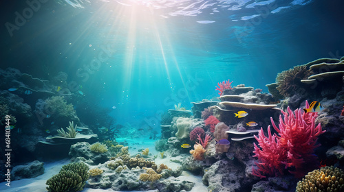 Underwater coral reef with colorful fish. Generative Ai © Shades3d