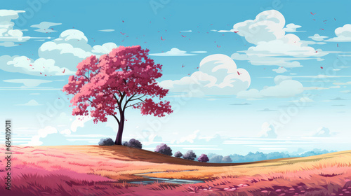 cherry tree on the hill_lonely_spring_wallpaper_1