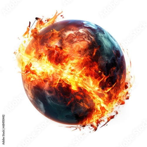 Fototapeta Naklejka Na Ścianę i Meble -  Fire planet burning on white background. Global catastrophe concept illustration.