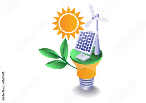 Illustration infographic concept on eco green solar panel electrical energy technology