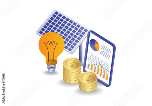 Illustrative concept of saving by investing in solar panel energy business