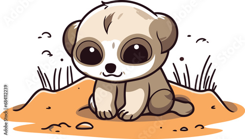 Cute little panda sitting on the sand vector illustration