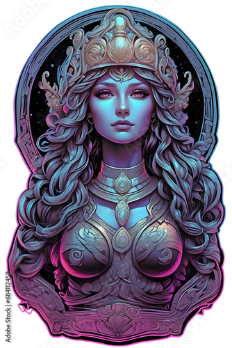 Fantasy Greek Goddess Athena Sticker Clipart Shirt Illustration Transparent PNG Generative AI photo