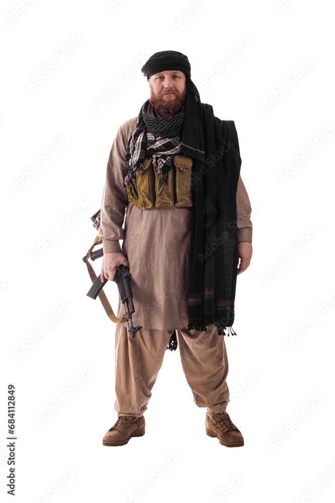 man in military outfit warrior PMC on a white background man in military outfit warrior PMC on a white background