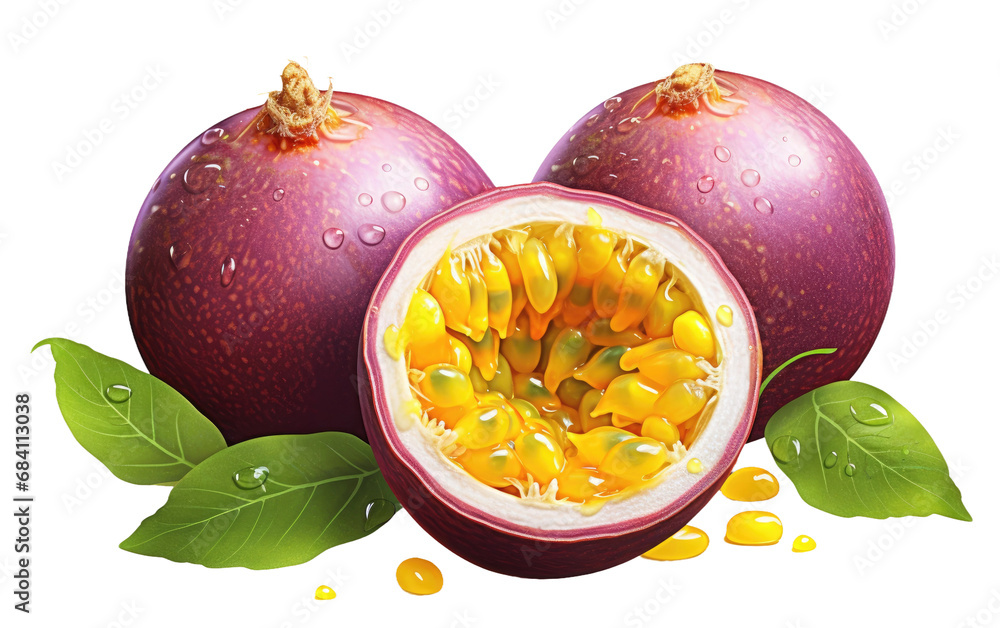 Realistic Imagery Showcasing the Culinary Delight of Passion Fruit on White or PNG Tarnsparent Background Realistic Imagery Showcasing the Culinary Delight of Passion Fruit on White or PNG Tarnsparent Background