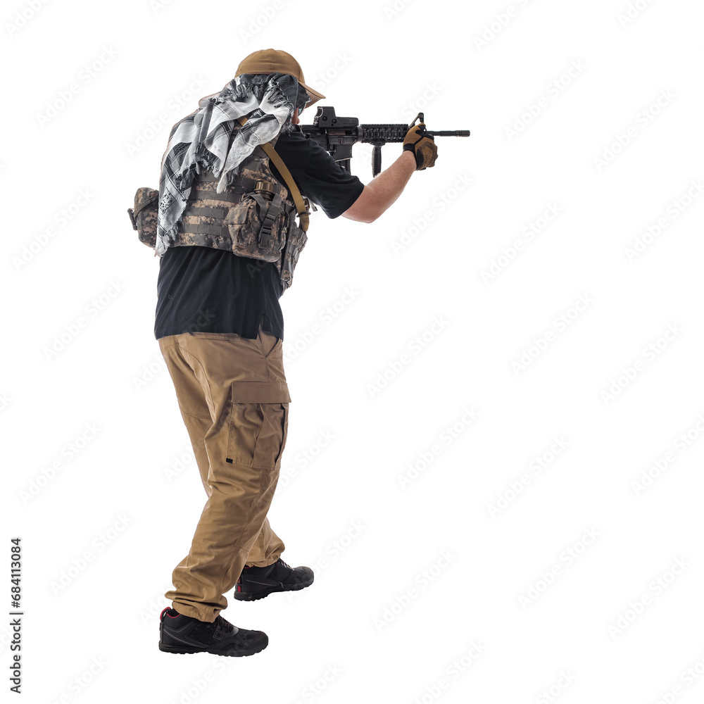 man in military outfit warrior PMC on a white background man in military outfit warrior PMC on a white background