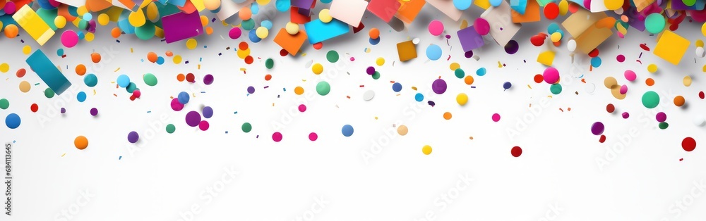 Coloured confetti frame copyspace, white background Coloured confetti frame copyspace, white background