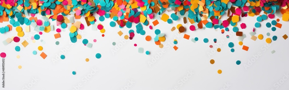 Coloured confetti frame copyspace, white background