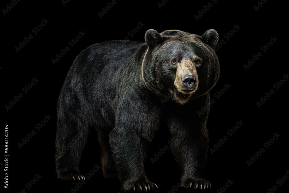 Fototapeta premium A Bear on a black background, a Beautiful Predator. Banner, Image for books, albums, design.
