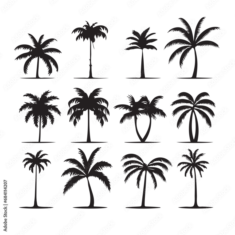 Palm Tree Silhouettes vector icon isolated on white background