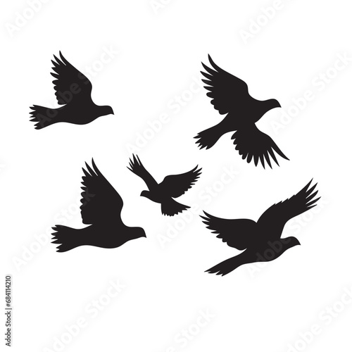 Pigeon flock flying silhouette vector icon is isolated on white background © Pixzot