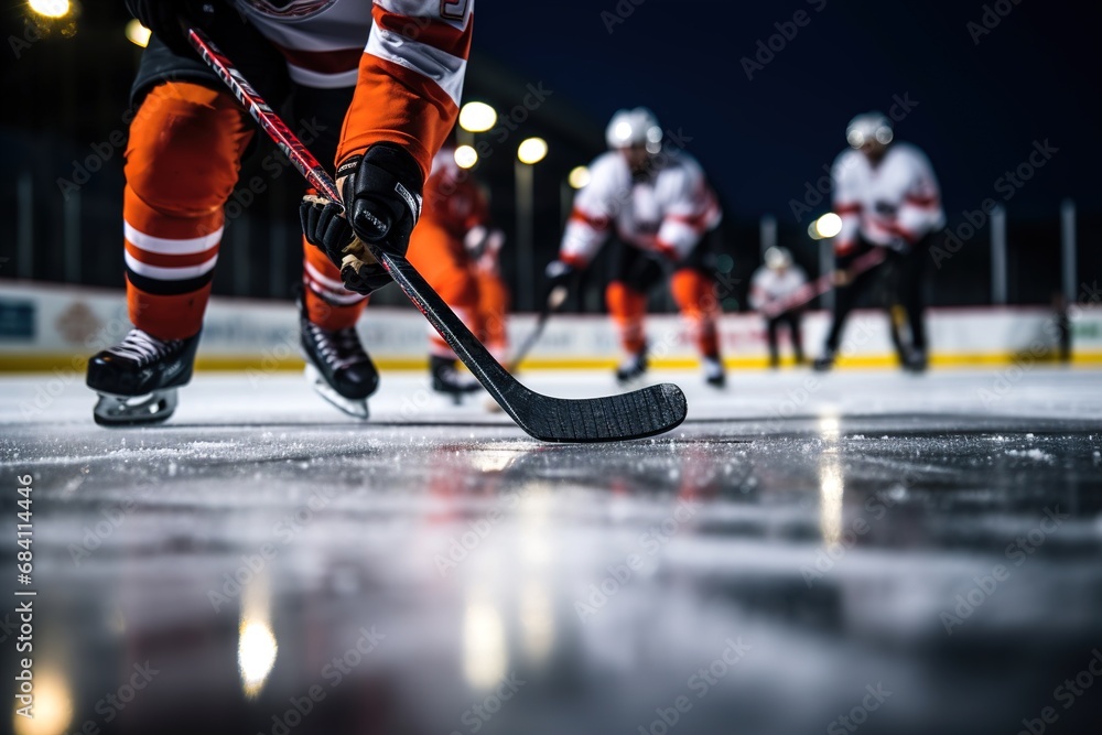 hockey stick during play - obrazy, fototapety, plakaty 