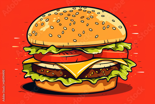 Cartoon Hamburger on Red Background