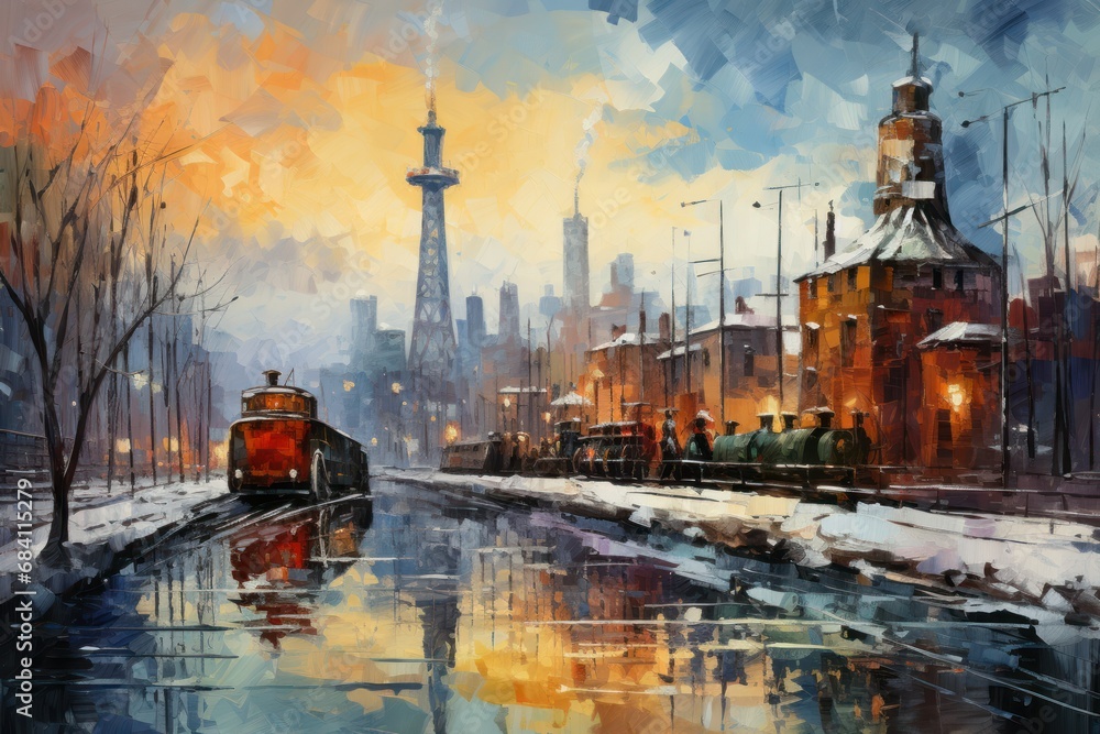 Fototapeta premium Winter Industrial Scenes - Generative AI