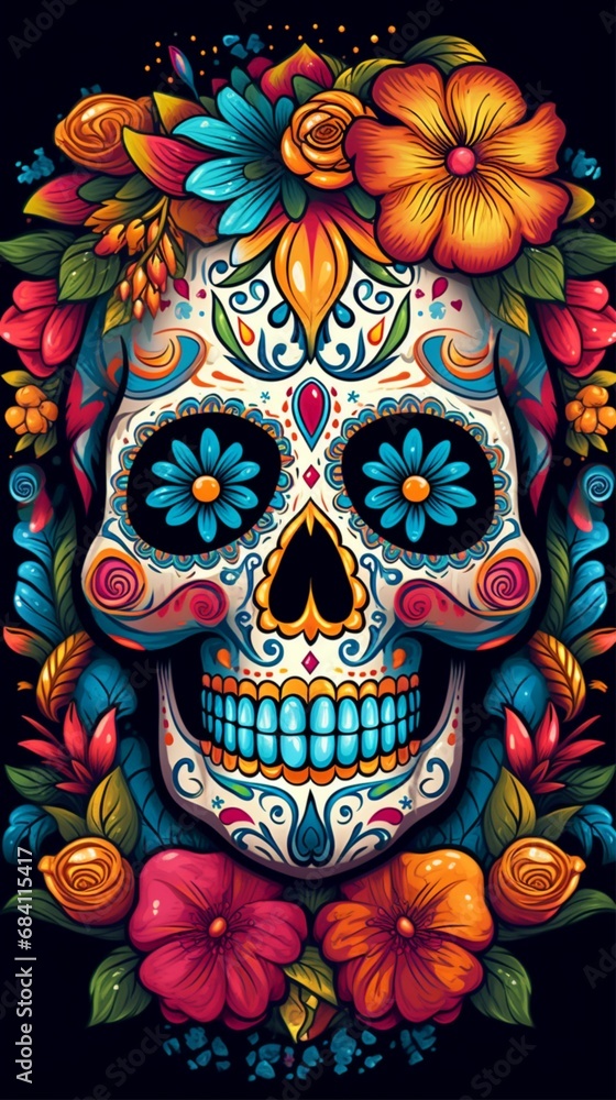 A poster for cinco de mayo with skull illustrations