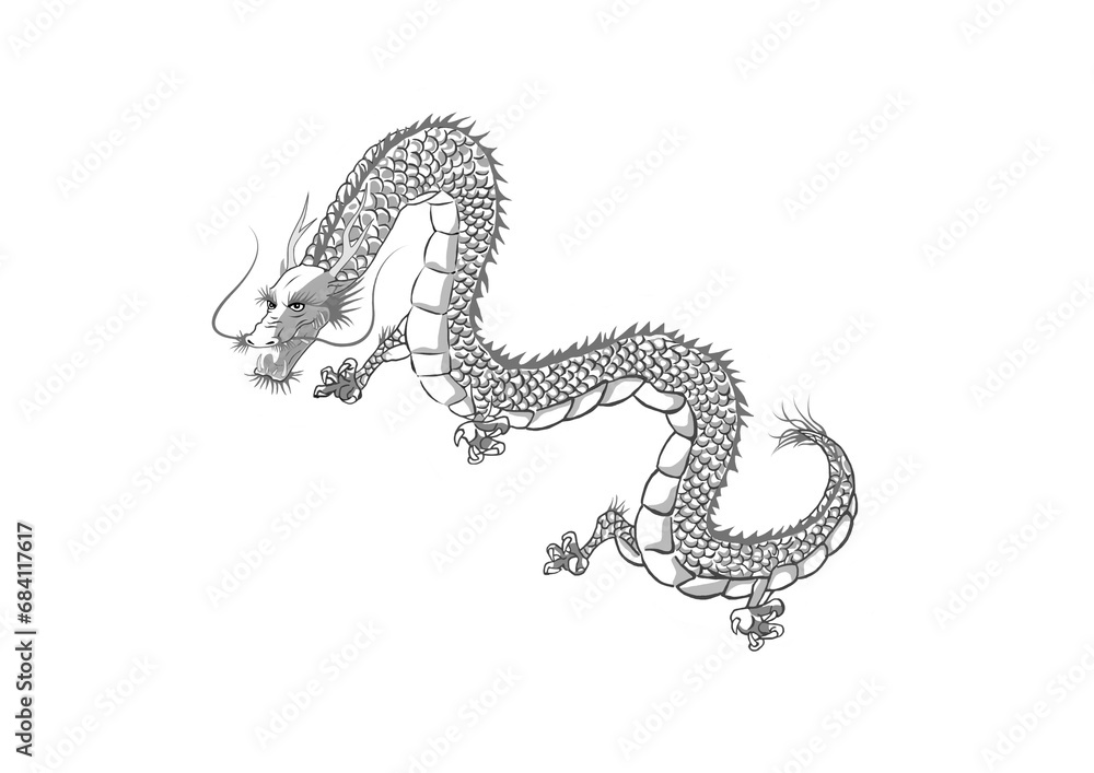 Obraz premium 年賀辰モノクロイラスト