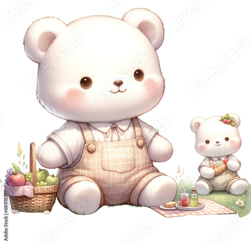 Baby Cute White bear with a toy on white background.