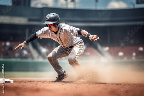 Baseball player ready to run to another base. intanse game mood.