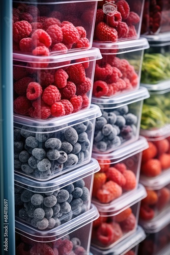 Frozen fruit in plastic boxes in the refrigerator © BrandwayArt