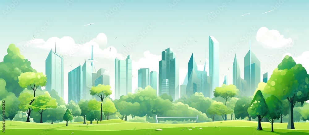 Low poly of Cityscape building with nature landscape. AI generated image