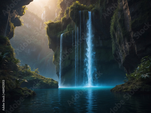 magical water falls - fantasy landscape  generative ai.