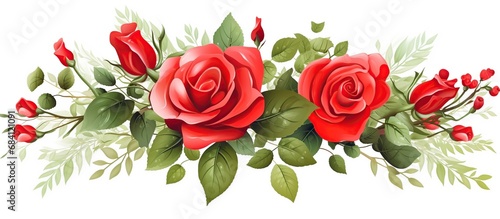 Red rose flowers composition set isolated white background. AI generated image