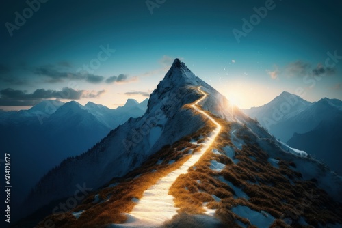 Path to mountain top, illustration, Generative AI 