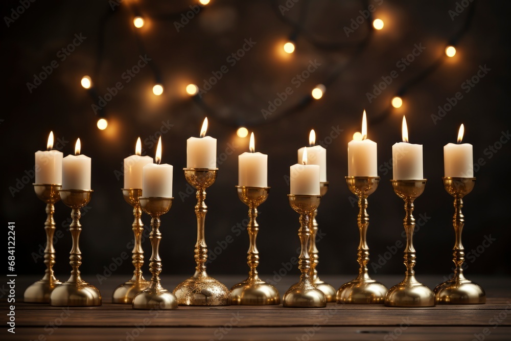 golden candelabra for New Year's interior concept. Glamour, vintage, luxury style. Happy New Year and Christmas holiday concept.