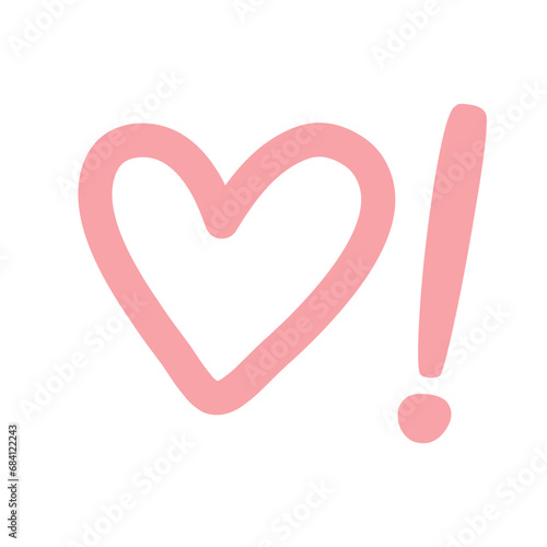 Logo del día de San Valentín. Silueta de corazón líneal con símbolo de exclamación para su uso en felicitaciones y tarjetas