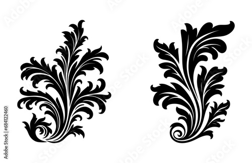 Acanthus Silhouette Vector art isolated on a white background, Vintage Baroque Ornament black Clipart photo
