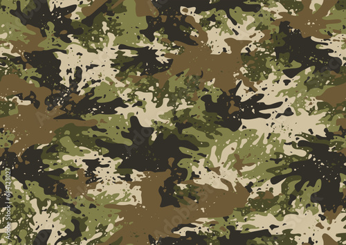 Grunge camouflage texture seamless pattern. Abstract modern endless military camo background for fabric and fashion textile print. Vector illustration.