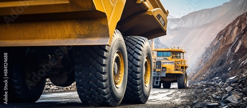 closeup big yellow mining truck for anthracite coal photo