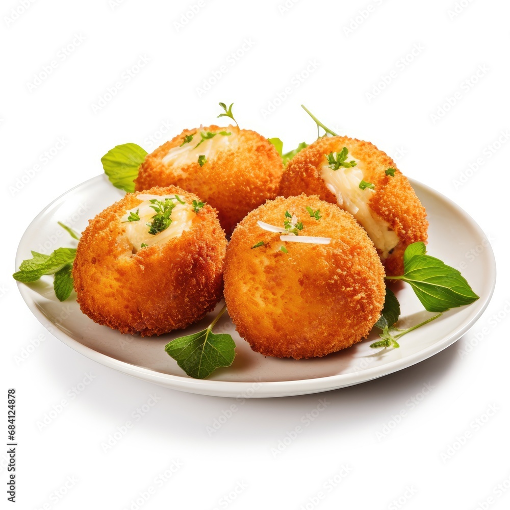 Freshly Fried Arancini with Herbs on a Plate