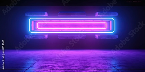 Cyber Neon Led Studio Big Panel Lights Blue Purple Glowing Lights On Dark Empty Grunge Concrete Room Background