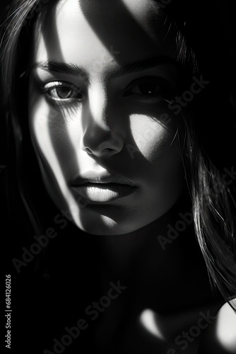captivating black and white closeup portrait of a young woman in harsh light © Salander Studio