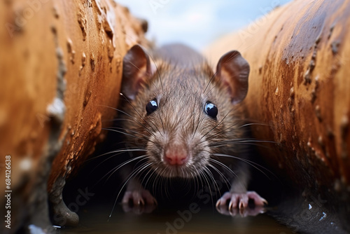 A closeup shot of a brown rat in a water pipe