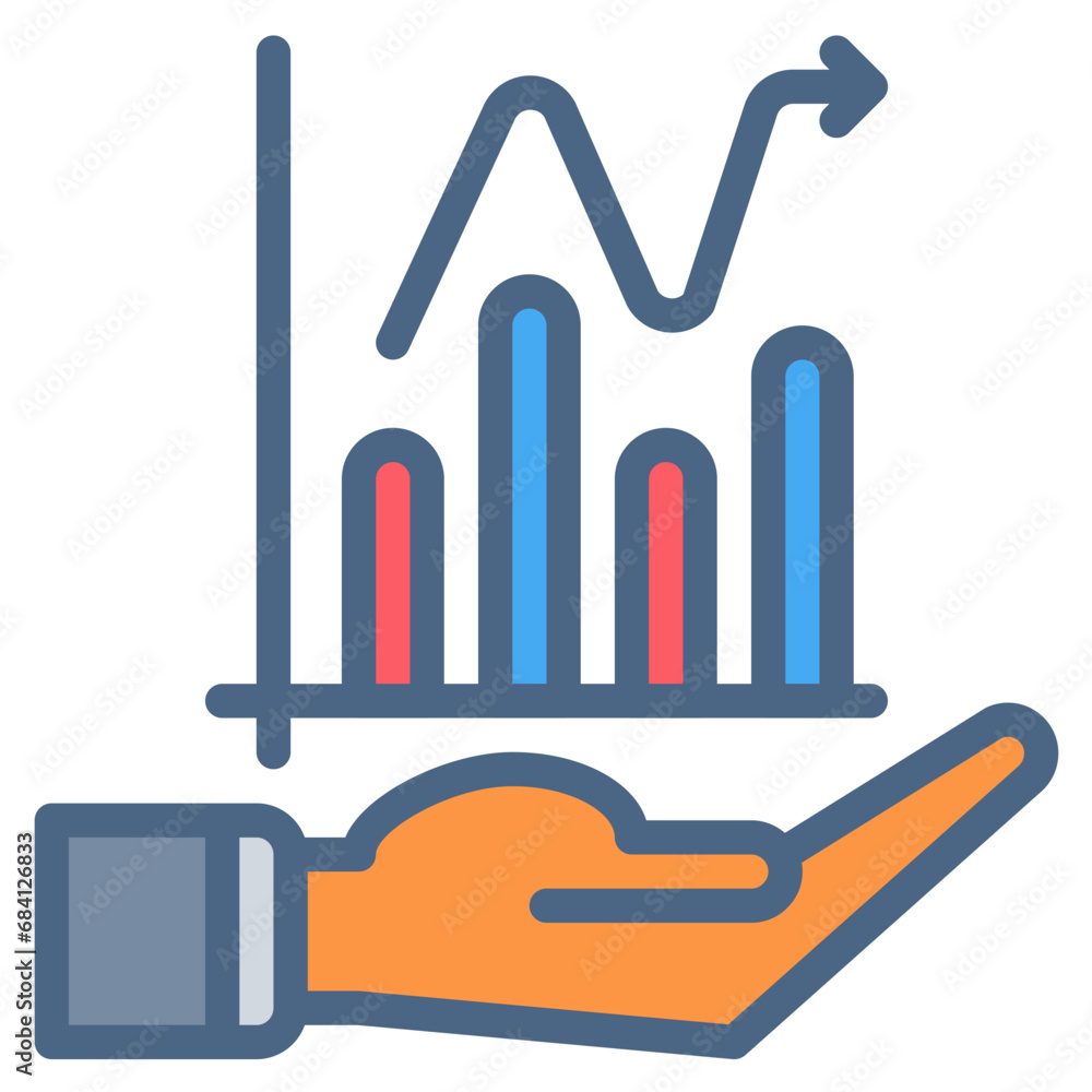 Hand grafic chart bar icon or logo illustration filled outline color style. Business and finance icons Hand grafic chart bar icon or logo illustration filled outline color style. Business and finance icons