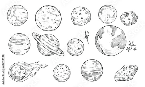 solar system handdrawn illustration engraving