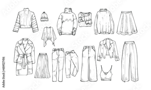 modern clothes handdrawn illustration engraving