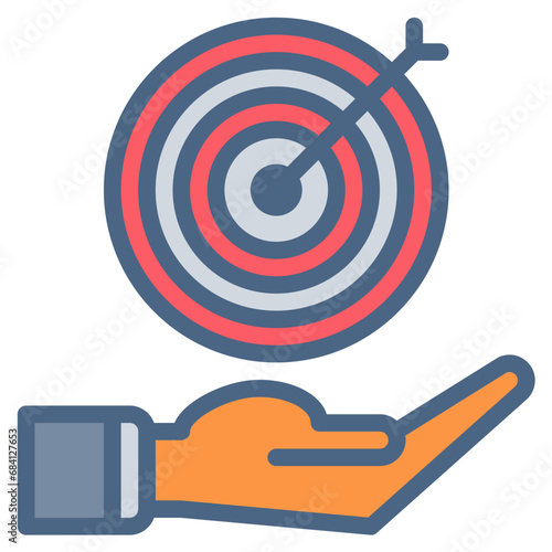 Hand focus target icon or logo illustration filled outline color style. Business and finance icons