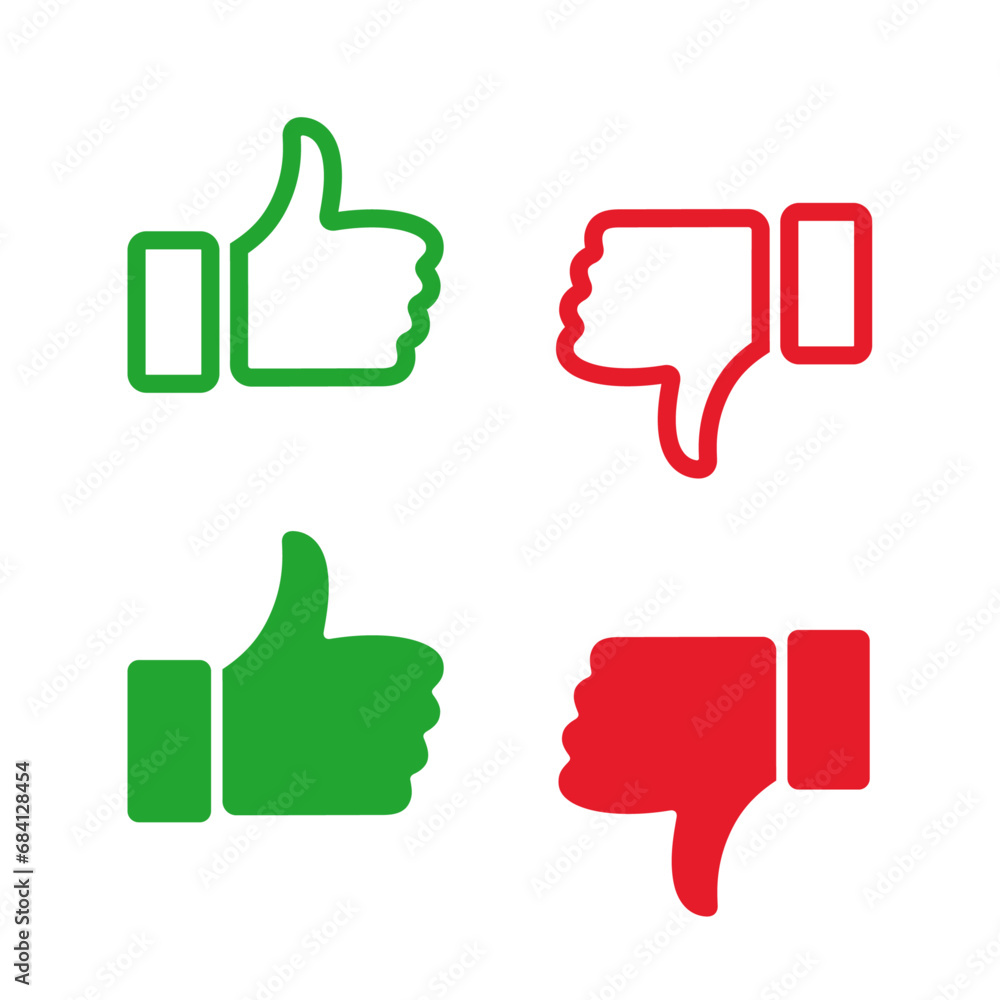 Thumbs up and thumbs down icons. Set of thumb up and down symbol Thumbs up and thumbs down icons. Set of thumb up and down symbol