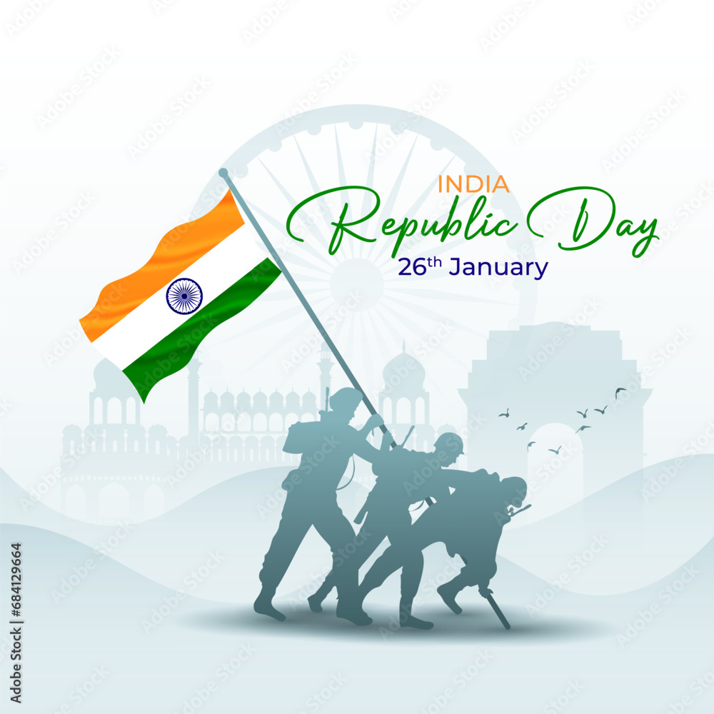 Happy Republic day concept banner, 26 January, national holiday of India, Indian flag, Indian