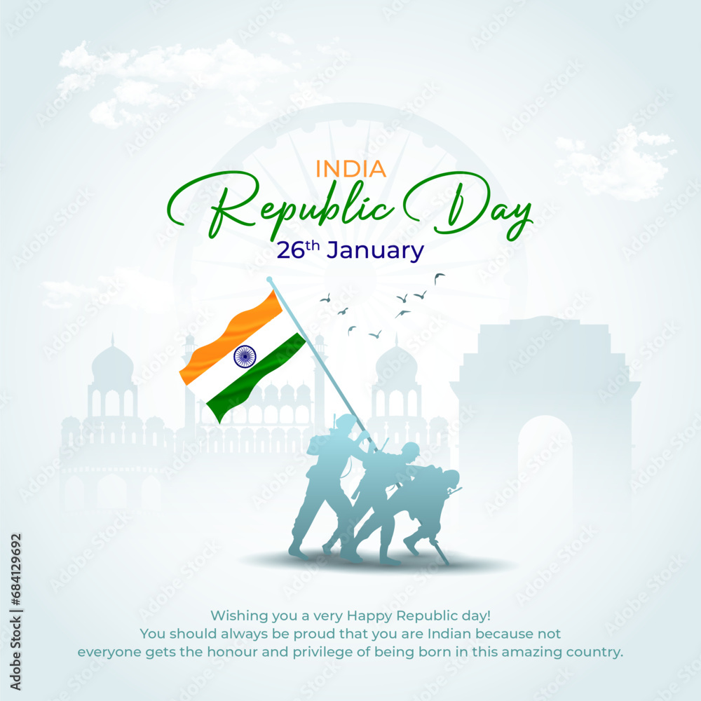 Happy Republic day concept banner, 26 January, national holiday of India, Indian flag, Indian