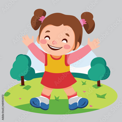 A vector illustration of a happy kid playing in the park