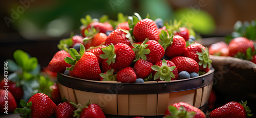 Fresh strawberries and fruit in a basket